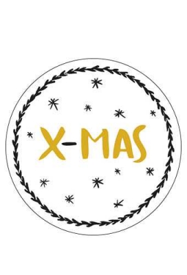 Etiketten Kerst X-mas Zwart & Goud Metallic 4cm 500stuks Etiketten Kerst X-mas Zwart & Goud Metallic 4cm 500stuks