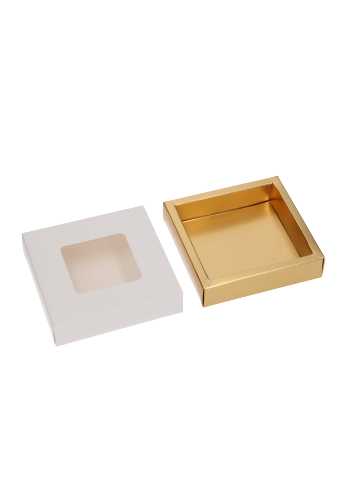 Bonbondoosjes & Schuifvenster Wit Mat & Goud Mat 10x10x2.7cm 10stuks