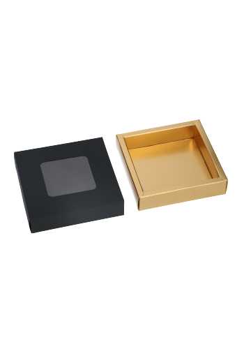 Bonbondoosjes & Schuifvenster Zwart Mat & Goud Mat 10x10x2.7cm 10stuks