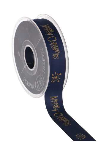 Kadolint Satijn Mat Merry Christmas Blauw & Goud 25mm x 15meter