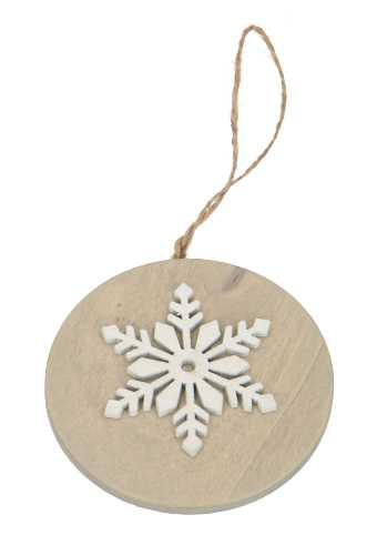 Decoratie Hanger Houten Snow Naturel & Koord 8cm 1 stuks