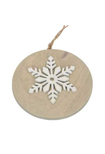 Decoratie Hanger Houten Snow Naturel & Koord 8cm 1 stuks