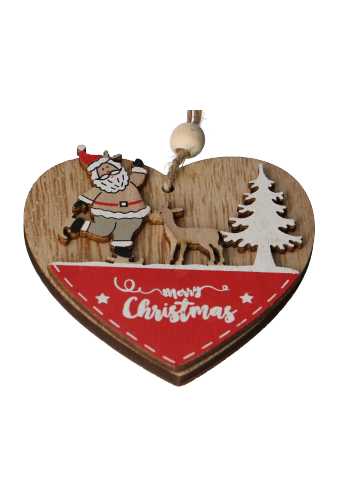 Decoratie Hanger Houten Merry Christmas Hearts & Koord 8cm 1 stuks