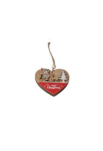 Decoratie Hanger Houten Merry Christmas Hearts & Koord 8cm 1 stuks