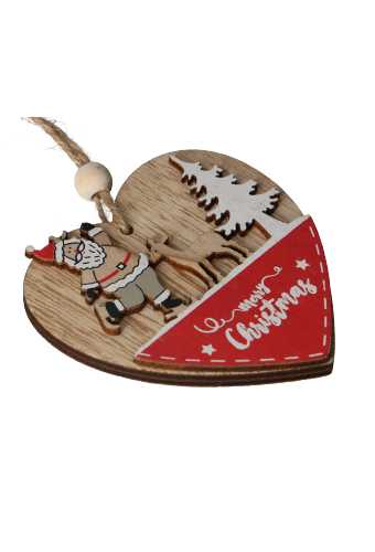 Decoratie Hanger Houten Merry Christmas Hearts & Koord 8cm 1 stuks