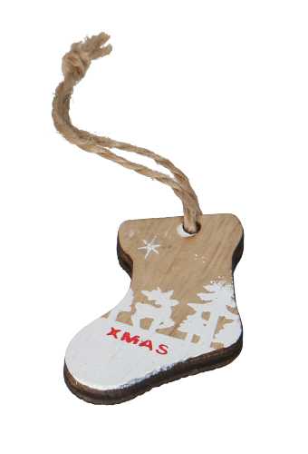 Decoratie Hanger Houten Hartjes Sok Kerstbal & Koord 4.5cm 9 stuks