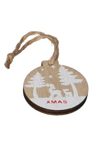 Decoratie Hanger Houten Hartjes Sok Kerstbal & Koord 4.5cm 9 stuks