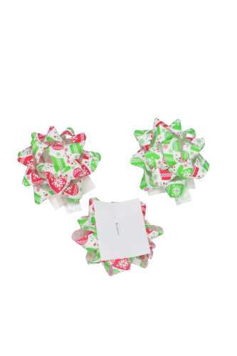 Kerst Mini Bows Strik Rond 50mm Wanten Groen Rood Met Plakker 50st