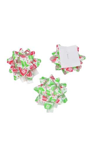 Kerst Mini Bows Strik Rond 50mm Wanten Groen Rood Met Plakker 50stuks