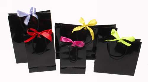 Kadotasje Sora Zwart Glans Met Koord & Lintgleuf 15x9x20cm 10stuks