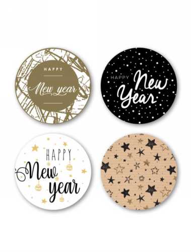 Luxe Etiketten Kerst Happy New Year 4cm 4x 125stuks