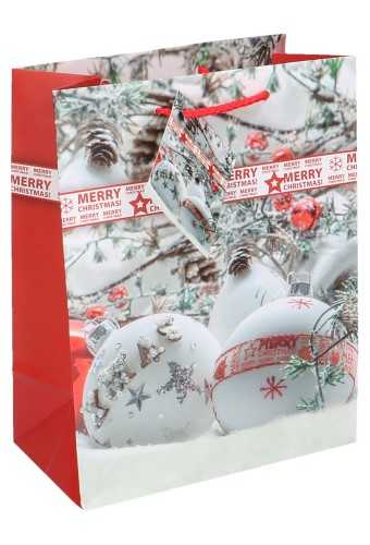 Kersttasjes Medium Snowball 18x10x23cm 12stuks