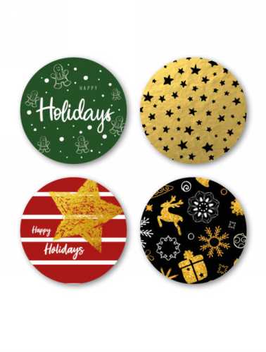 Luxe Etiketten Kerst Happy Holidays 4cm 4x 125stuks