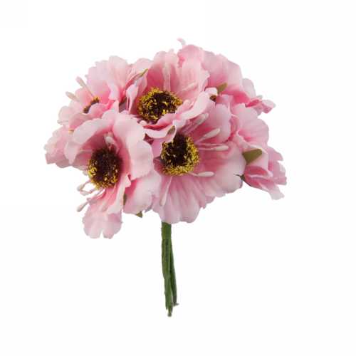 Kado Decoratie Bloem Roze Met IJzerdraad 8.5x4.5cm 60stuks