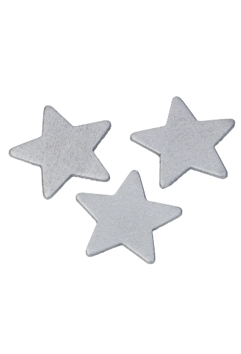 Houten Decoratie Star Wood Silver Met Plakker 3cm 12stuks