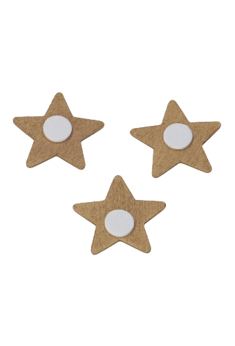 Houten Decoratie Star Wood Goud Met Plakker 4cm 12stuks