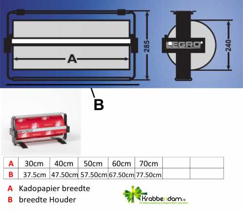 Papierrolhouder Enkel 1x24 28.5x24x7.5+30 cm + mes + voet