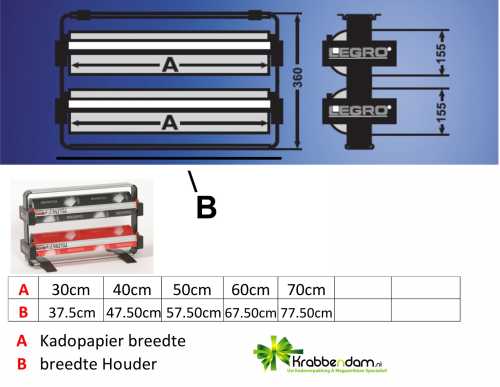 Papierrolhouder Duo 2x 15.5 36x15.5x7.5+30cm + mes + voet