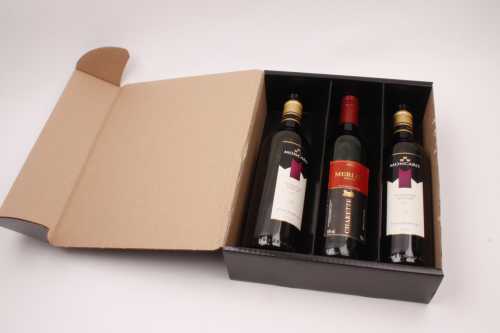 Wijnverpakking Zwart Glans 3-Fles 33.5X28.4X9.5cm 25stuks