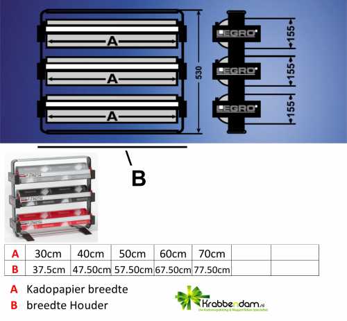 Papierrolhouder Trio 3x15.5 53x15.5x7.5+40 cm + mes + voet