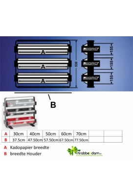 Papierrolhouder Trio 3x15.5 53x15.5x7.5+50 cm + mes + voet