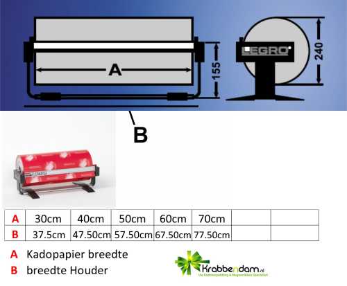 Papierrolhouder Enkel 1x24 27.5x24x7.5+40cm + mes + Voet