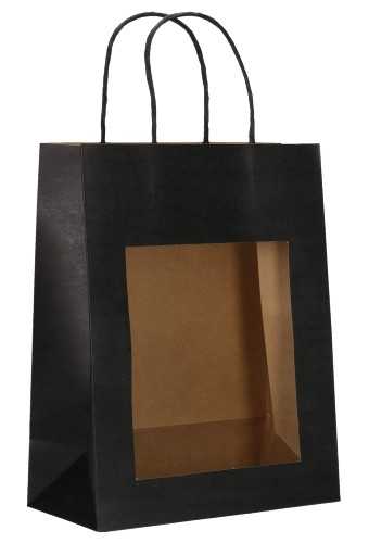 Kadotasjes Lenno Met Handvat & Venster Zwart 22x11x28cm 12stuks