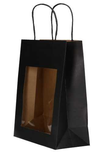 Kadotasjes Lenno Met Handvat & Venster Zwart 22x11x28cm 12stuks