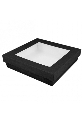 Dekseldoos Tomar Zwart Met Deksel & Venster 14x14x5cm 270gram 25stuks