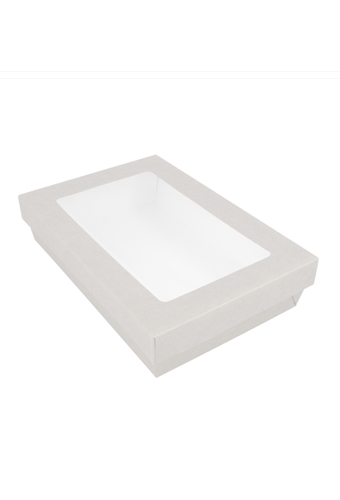 Dekseldoos Tomar Wit Met Deksel & Venster 21x14x5cm 290gram 25stuks Dekseldoos Tomar Wit Met Deksel & Venster 21x14x5cm 290gram 25stuks