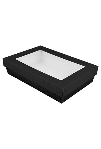 Dekseldoos Tomar Zwart Met Deksel & Venster 21x14x5cm 290gram 50stuks