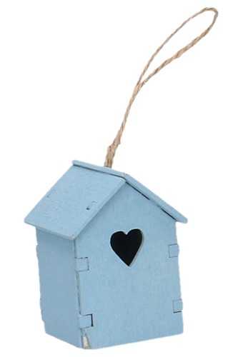 Decoratie Houten Huisje Blauw & Koord 4.5x4.5x7cm 1stuks