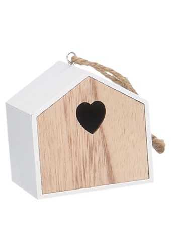 Decoratie Houten Harten Groot Huisje Wit & Koord 8x6.5x5cm 1stuks