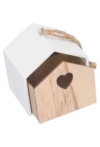 Decoratie Houten Harten Groot Huisje Wit & Koord 8x6.5x5cm 1stuks