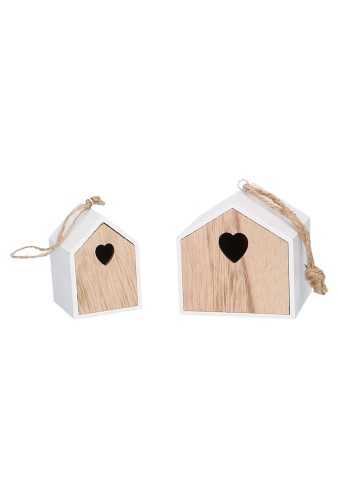 Decoratie Houten Harten Groot Huisje Wit & Koord 8x6.5x5cm 1stuks