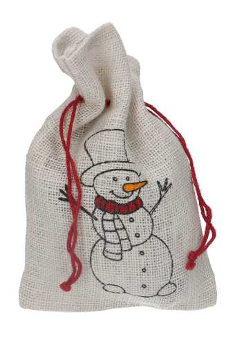 Kerstzakjes Jute Wit Merry Christmas Snowman 18x28cm 12stuks
