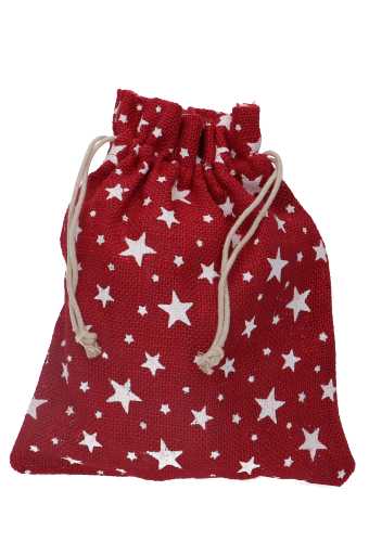 Kerstzakjes Jute Rood Stars 25x16cm 10stuks