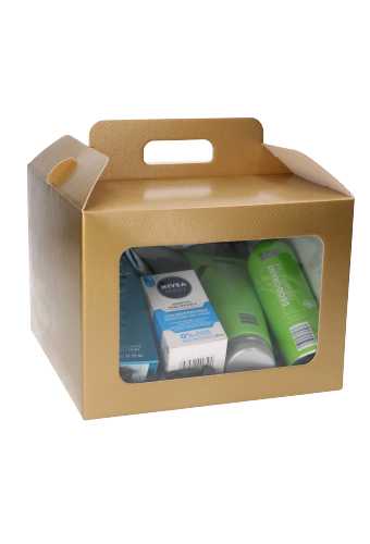 Geschenkdoos Draagbox & Venster Monsanto Goud 24.5x18x24.5cm 30stuks