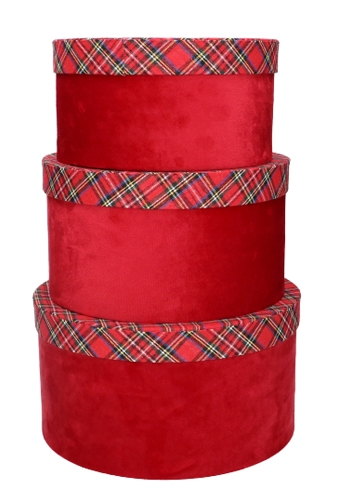 LUXE KANT & KLARE Flowerbox Latemar Schotse Ruit Rood Rond Set van 3st