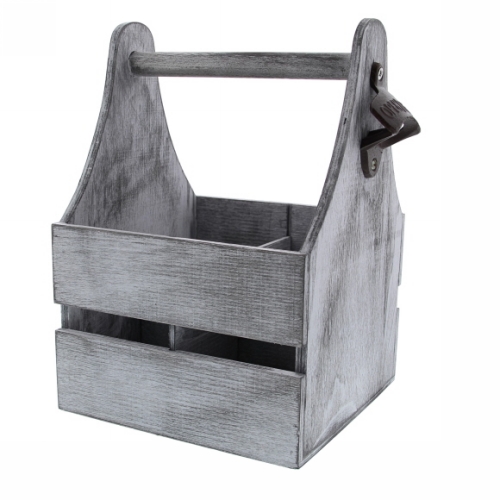 Bierverpakking Vierkante 4 Fles & Flesopener grijs 21.5x19.5x27cm 12st