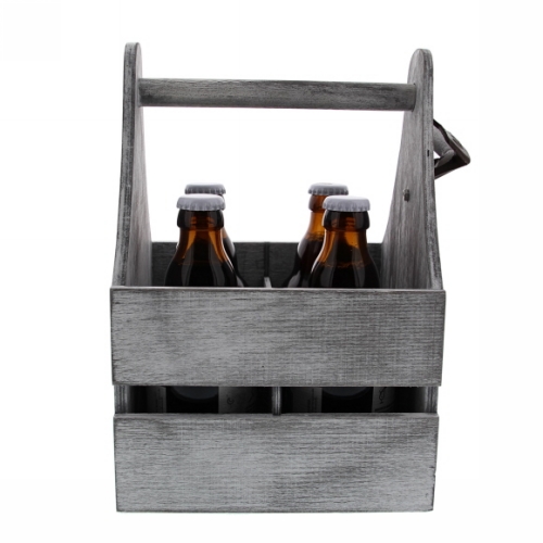 Bierverpakking Vierkante 4 Fles & Flesopener grijs 21.5x19.5x27cm 12st