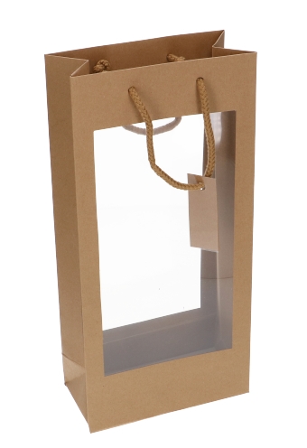 Wijnflestas Kraft Met XL Venster 18x9x38cm 2 fles 10stuks