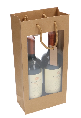 Wijnflestas Kraft Met XL Venster 18x9x38cm 2 fles 10stuks