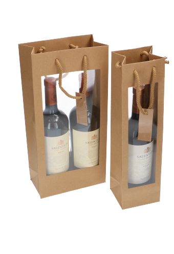 Wijnflestas Kraft Met XL Venster 10x9x40cm 1fles 20stuks