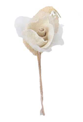 Kado Decoratie Bloem Roosje Groot Wit Met IJzerdraad 7x14.5cm 12stuks