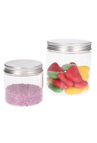 Plastic Potje Met Zilveren Schroefdeksel 9.5x10cm inhoud 515ml 6stuks Plastic Potje Met Zilveren Schroefdeksel 9.5x10cm inhoud 515ml 6stuks