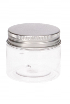 Plastic Potje Met Zilveren Schroefdeksel 5x4cm inhoud 50ml 12stuks Plastic Potje Met Zilveren Schroefdeksel 5x4cm inhoud 50ml 12stuks