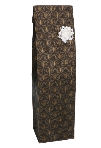 Luxe Wijnzak Met Blokbodem Zwart Mat Biloba Goud 10x8x41cm 50stuks