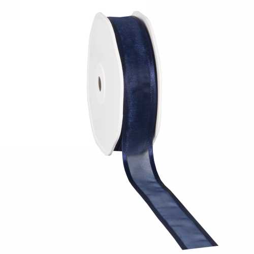 Luxe Organza Lint Met Satijnen Rand Donker Blauw 25mm x 25mtr