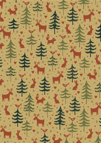 Kerstpapier Forest Friends Brick & Groen 30 cm x 250meter